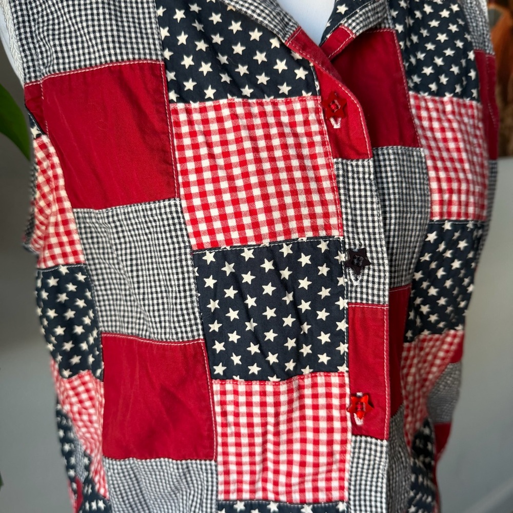 Patchwork Sleeveless Button-Up Top - image 2